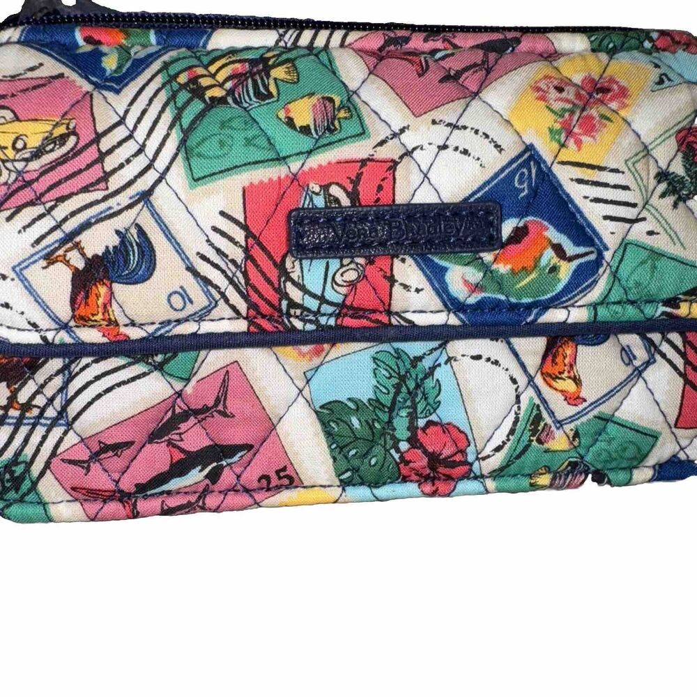 Vera Bradley All In Once Crossbody Wallet Cuban Stamps Purse Quilted Travel NEW
